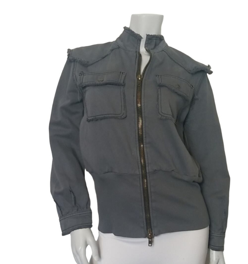 BDG Urban Outfitters SZ Small Jacket Gray Green Distressed Zip Up Utility Moto